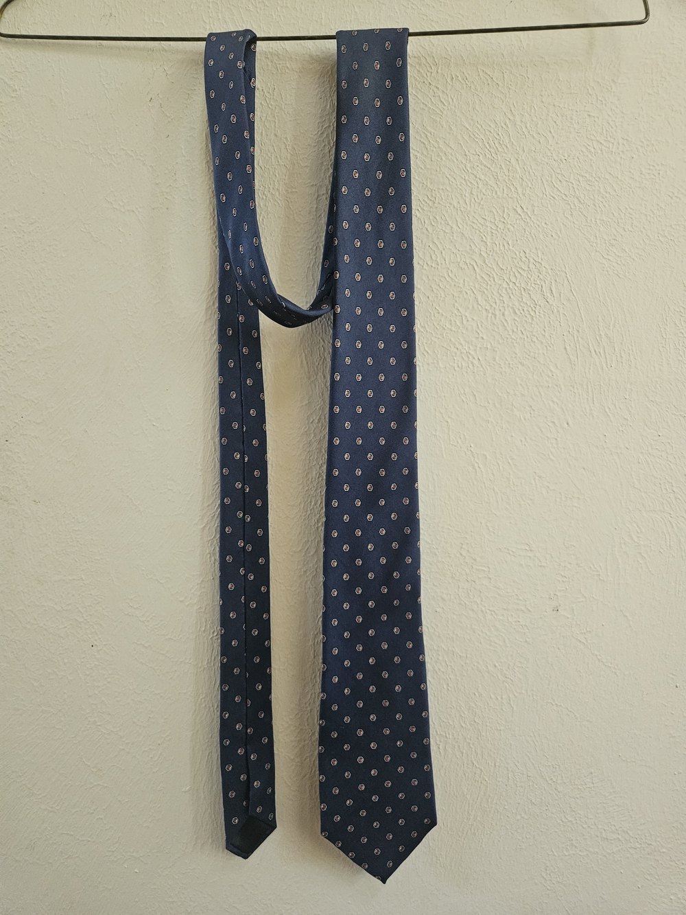 100% Silk Anthony Foxx Classic Navy Patterned Men's Tie - Navy Blue